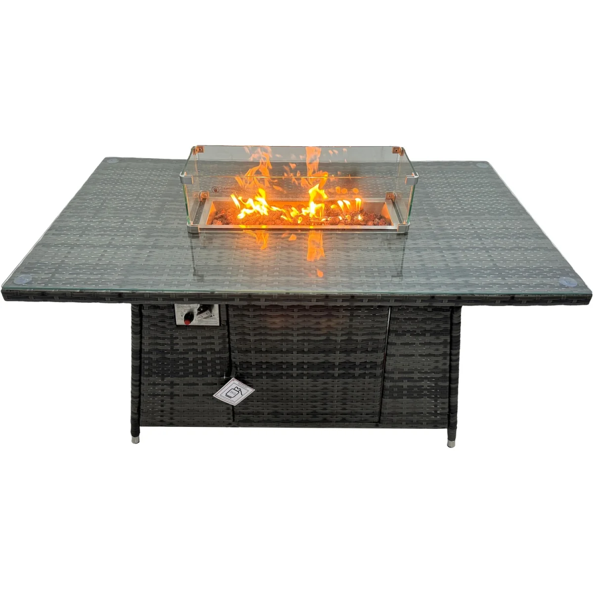 Fimous Poly Rattan Corner Sofa Set with Fire Pit Table and 2 Footstools, Dark Grey Mixed - Dark Grey Mixed – image 2
