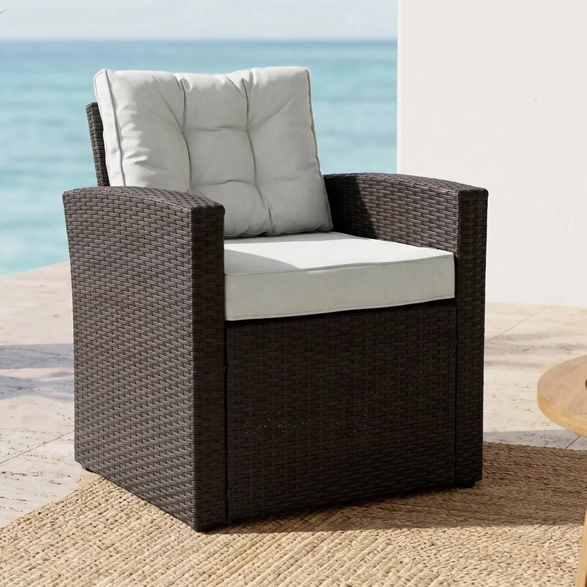 Piana 10 Seat Rattan Corner Sofa with Table, Bench and Chair - Brown & Cream – image 2