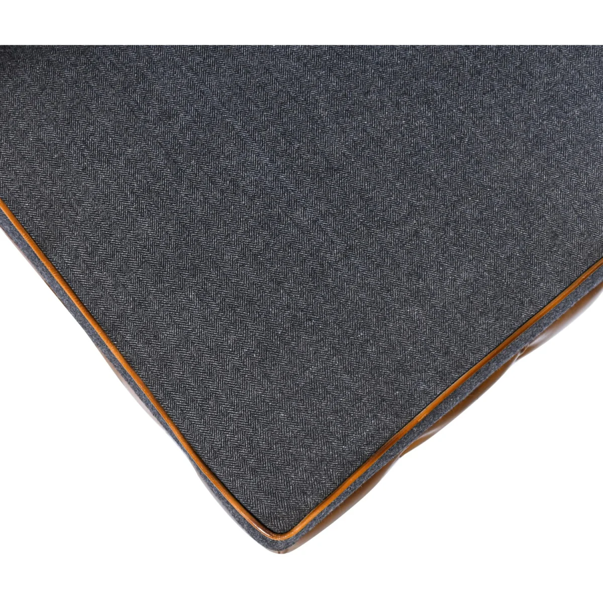 Chesterfield Genuine Real Brown Tan Leather Grey Blue Fabric Corner Chaise Sofa Solid Hard Wood - Grey – image 5