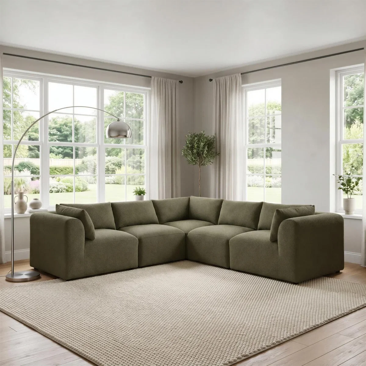 Drift Boucle Fabric 4 Seater Modular Corner Sofa - Green – image 1