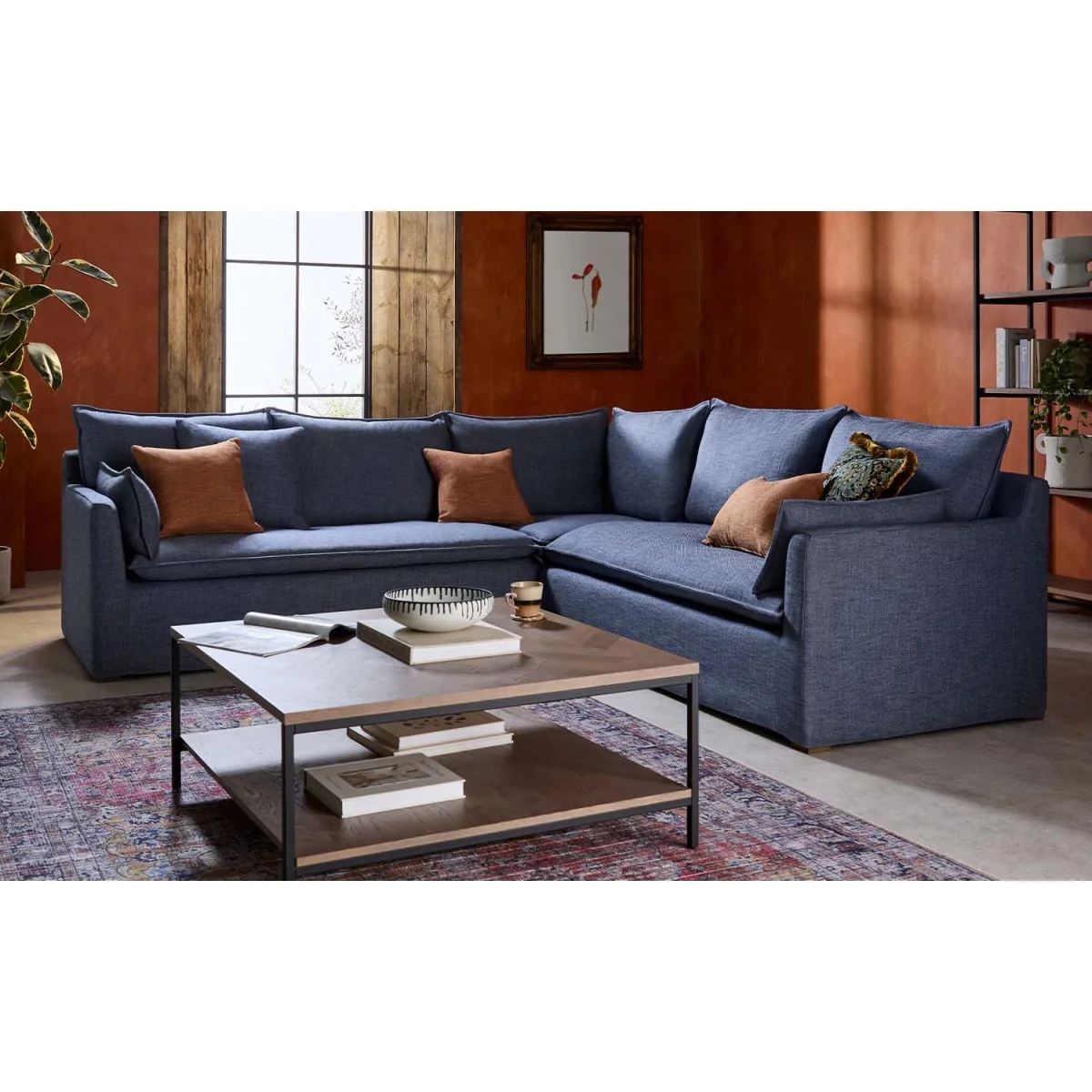Anders Medium Corner Sofa in Oxford Blue Brushed Linen Cotton - sofa.com – image 2