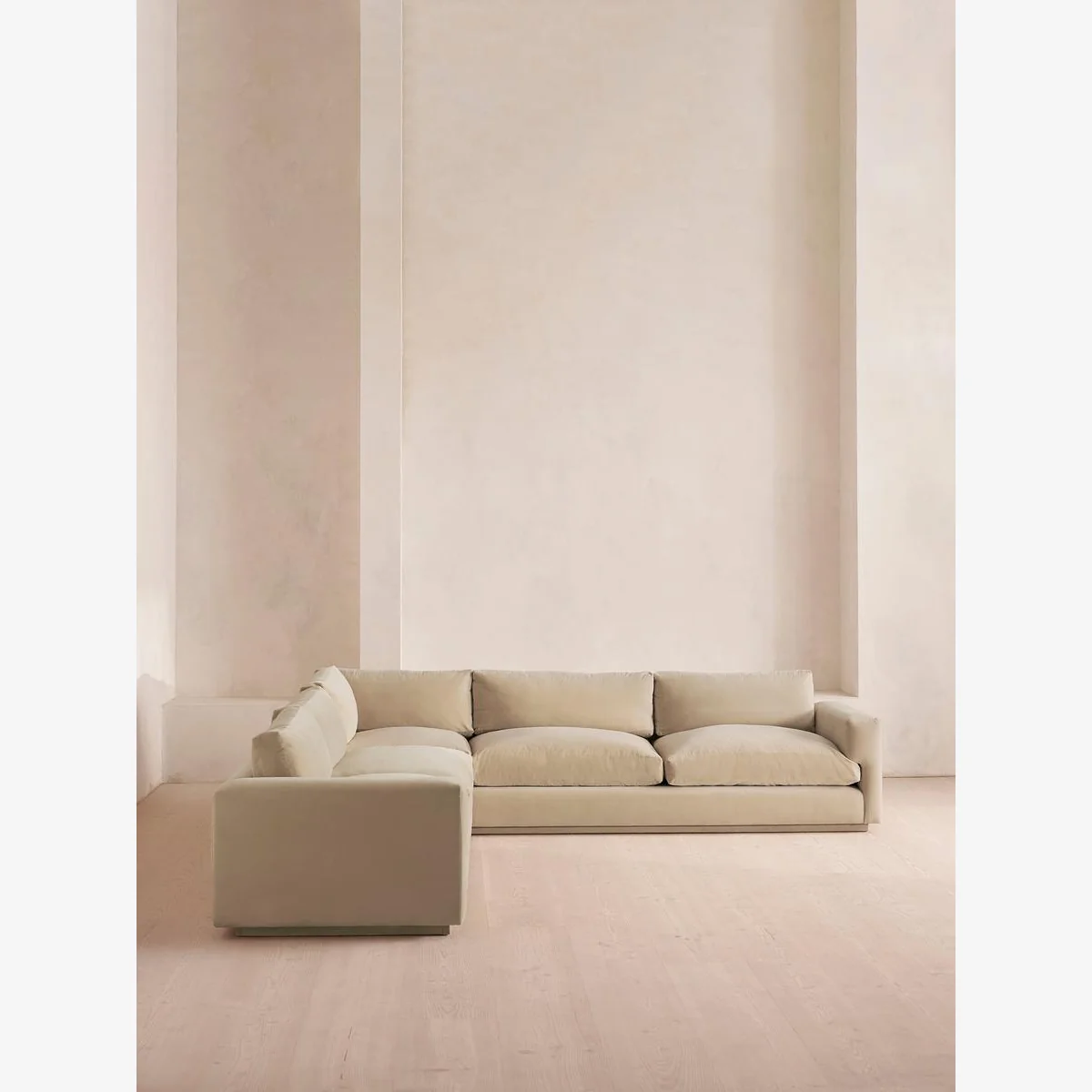 Mossley Corner Sofa, Velvet, Oyster, UK – image 1
