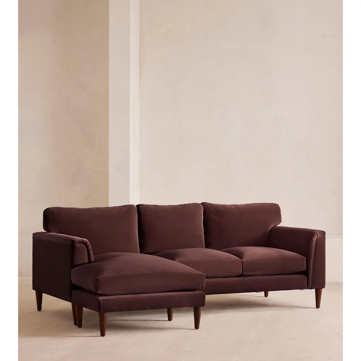 Reya Chaise-End Sofa, Velvet, Aubergine, UK – image 3