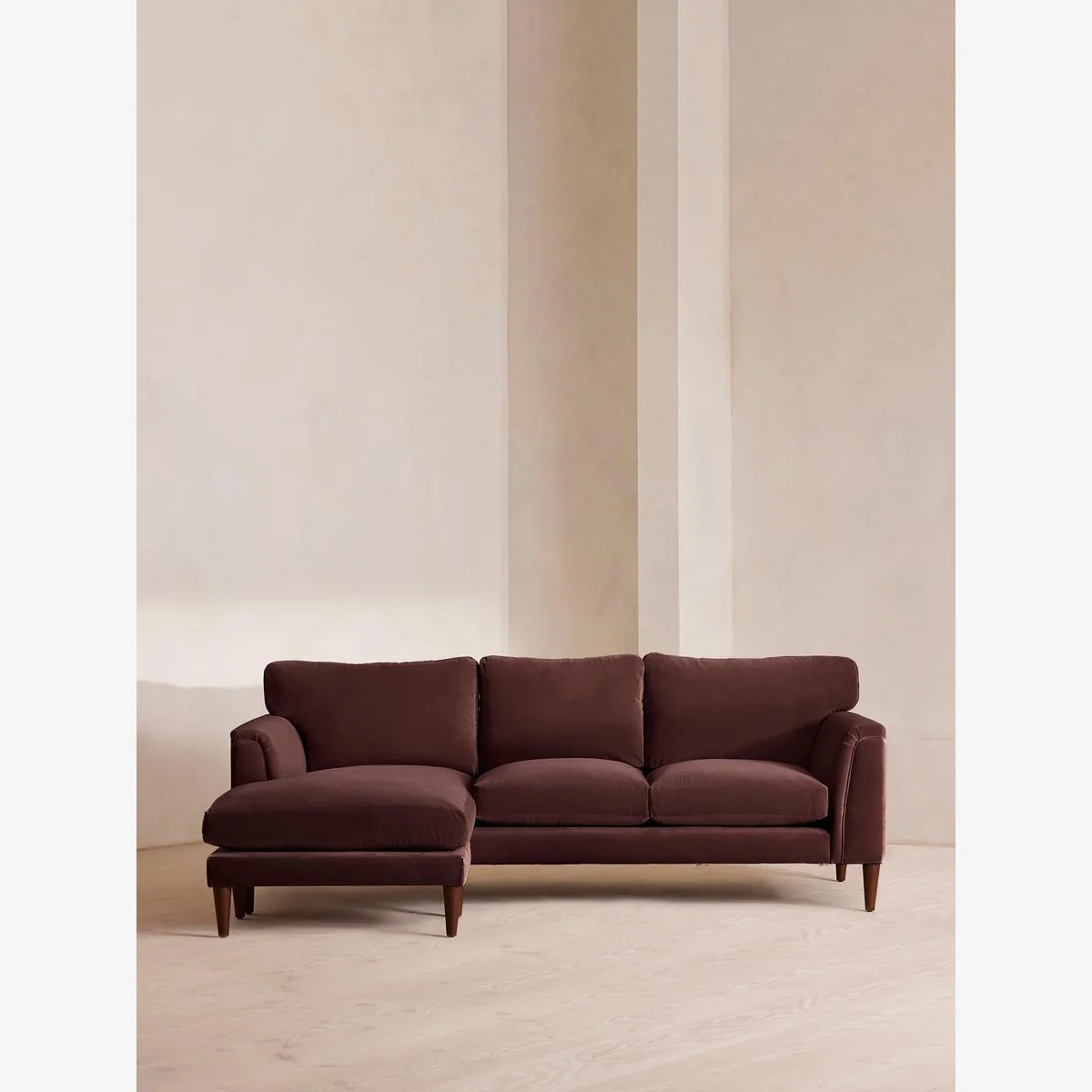 Reya Chaise-End Sofa, Velvet, Aubergine, UK – image 1