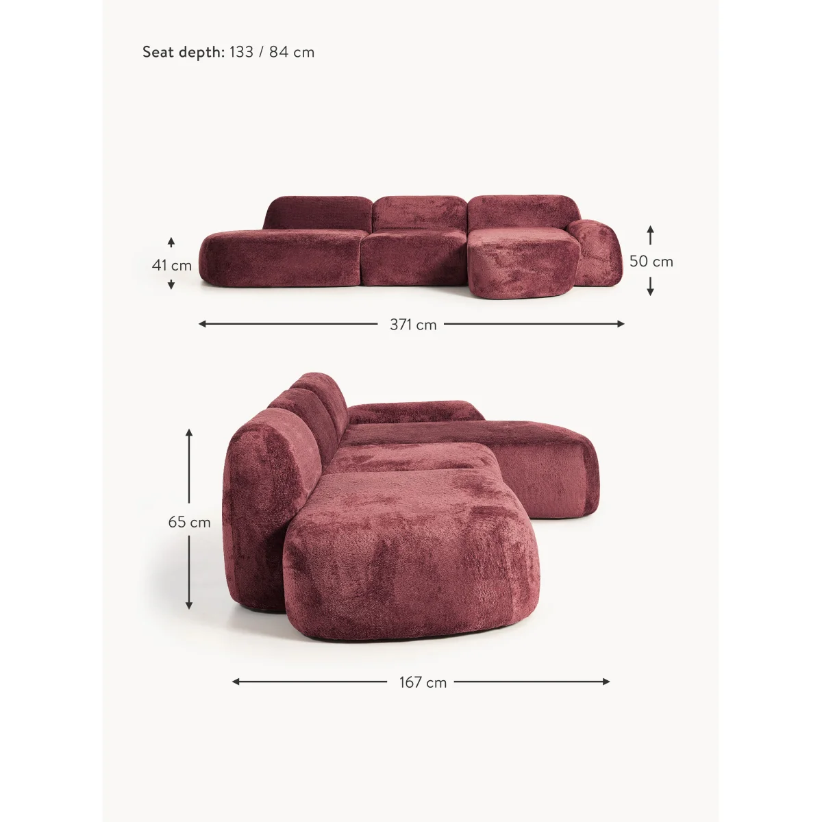 Modular Teddy Bouclé Corner Sofa Wolke (4-seater) with Chaise End – image 9