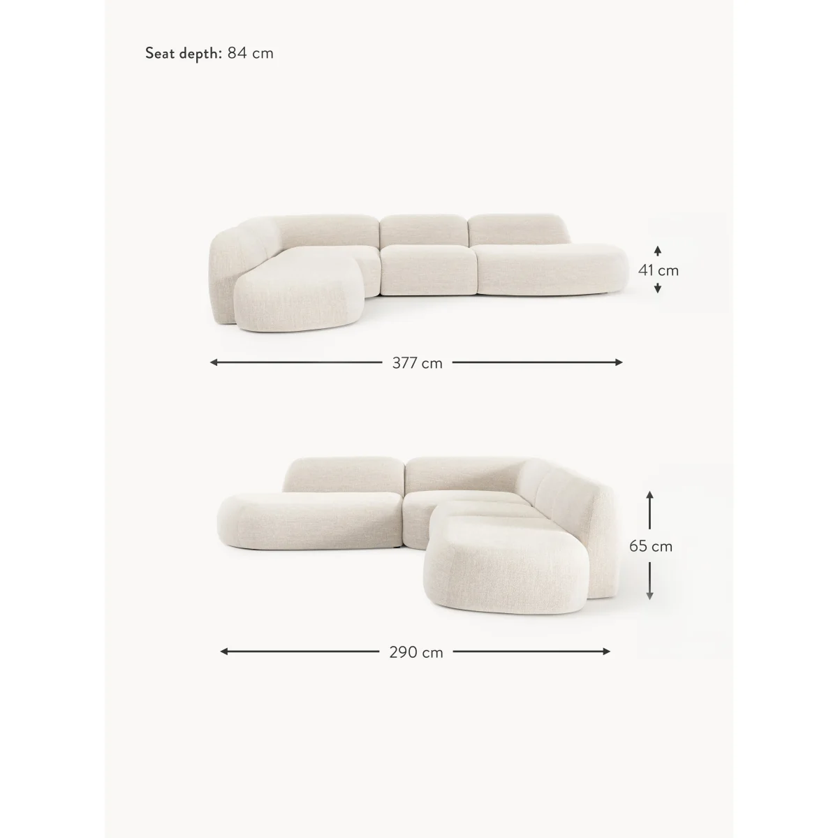 XL Modular Bouclé Corner Sofa Wolke with Chaise Ends – image 10