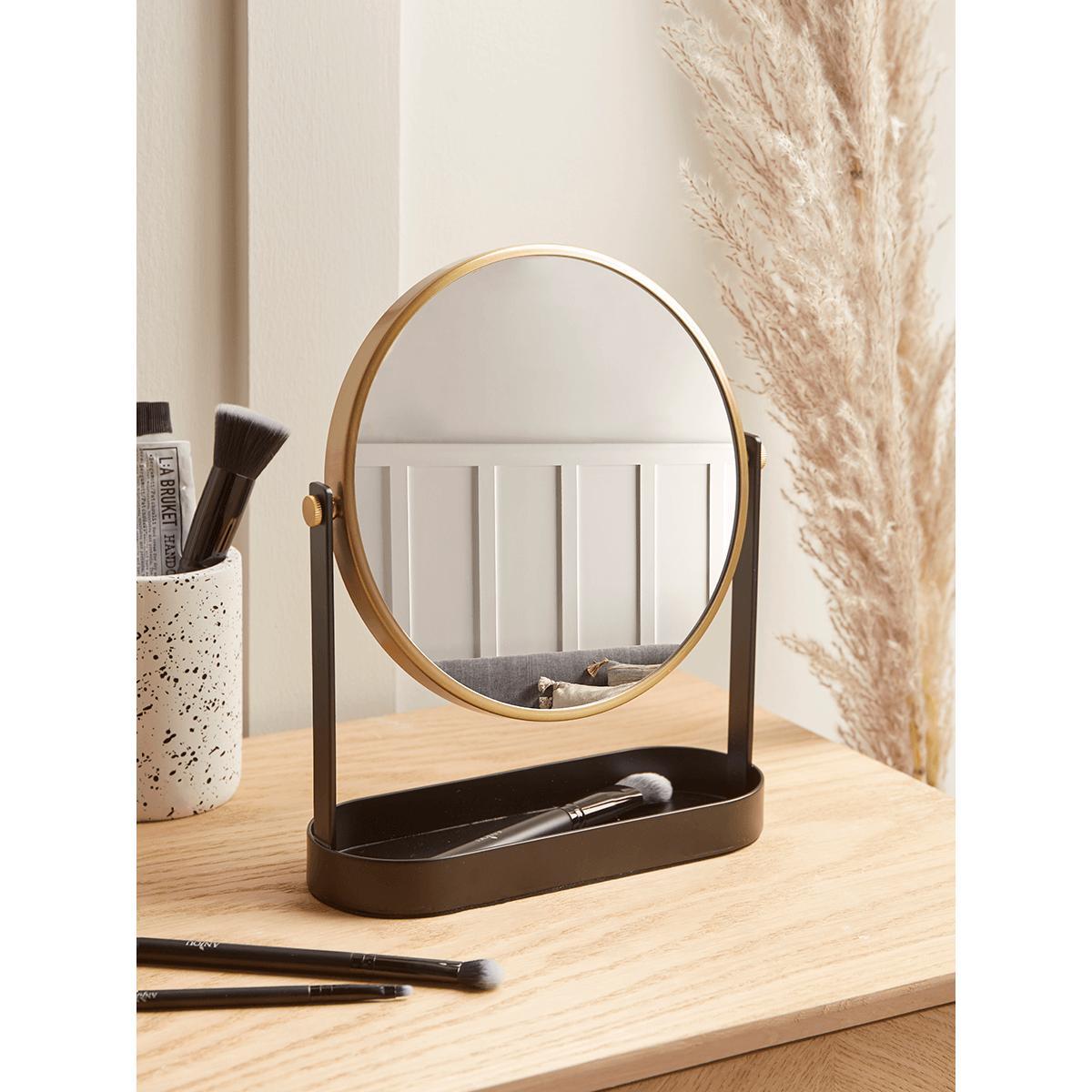 NEW Black & Brass Table Mirror