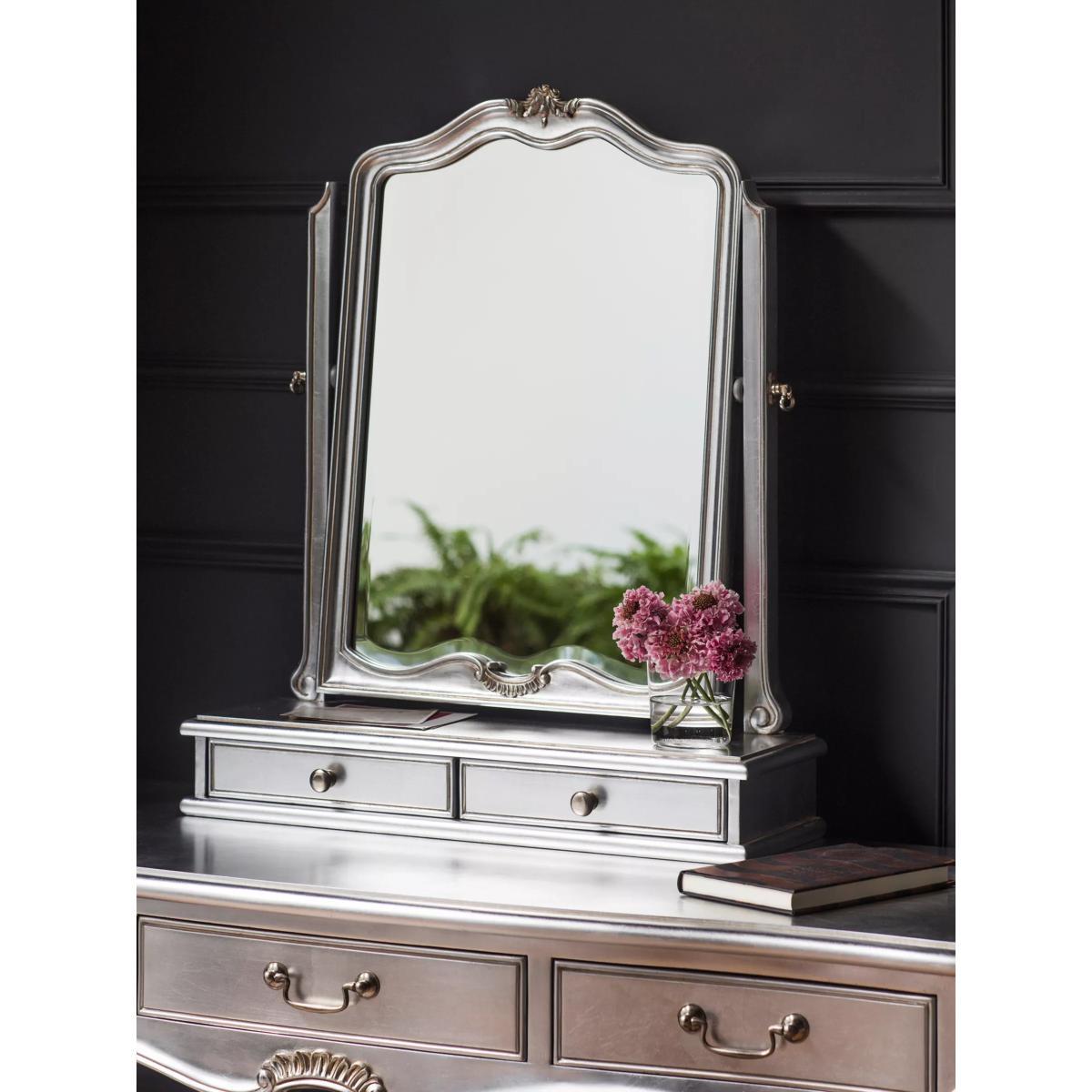 Decorative Wooden Dressing Table Mirror, Silver – image 2