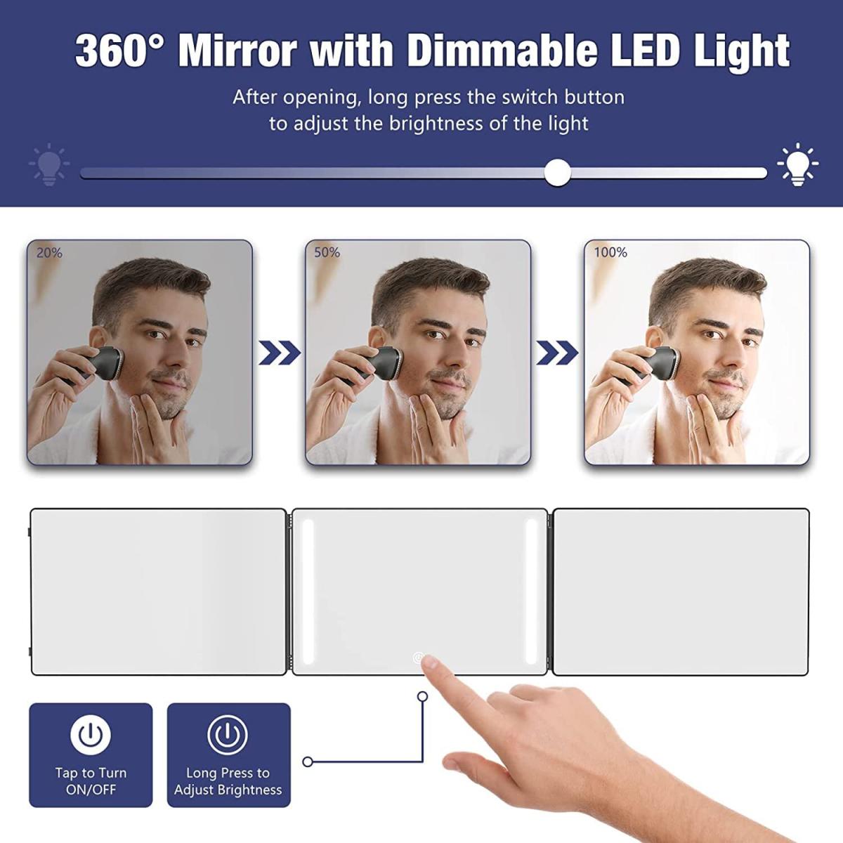 3-Way Mirror 360 Mirror with LED Lights For Self-Cut Hair - Black – image 3