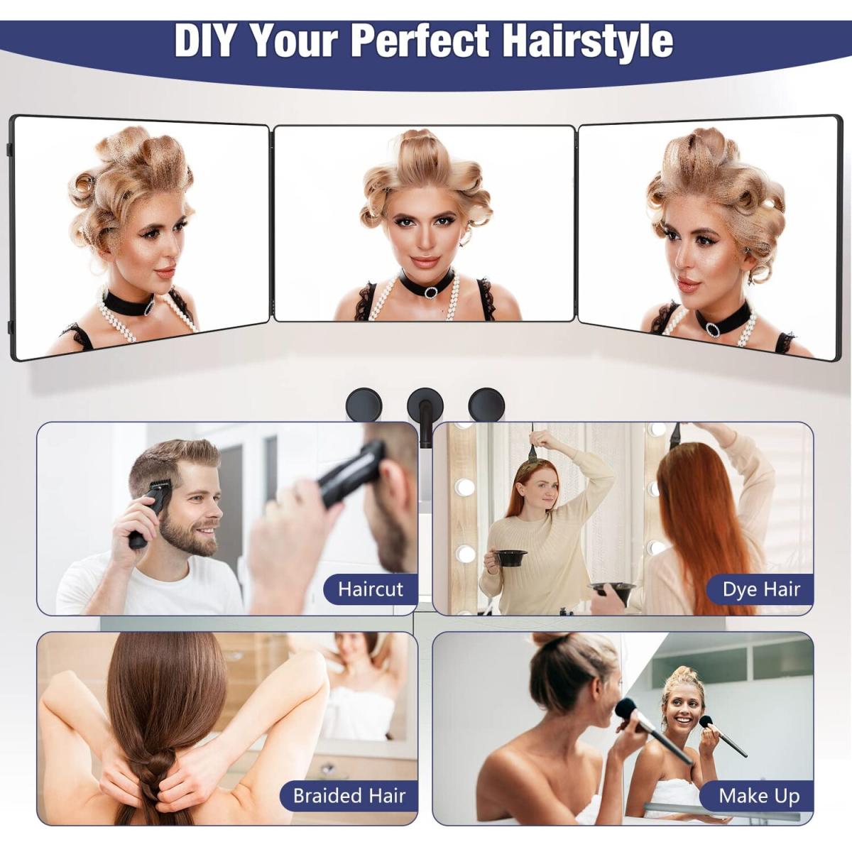 3-Way Mirror 360 Mirror with LED Lights For Self-Cut Hair - Black – image 4