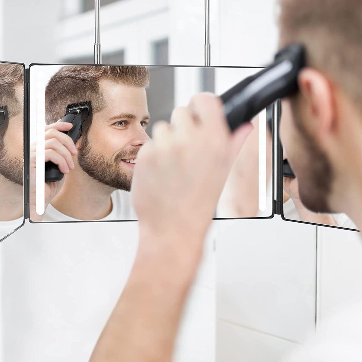 3-Way Mirror 360 Mirror with LED Lights For Self-Cut Hair - Black – image 1
