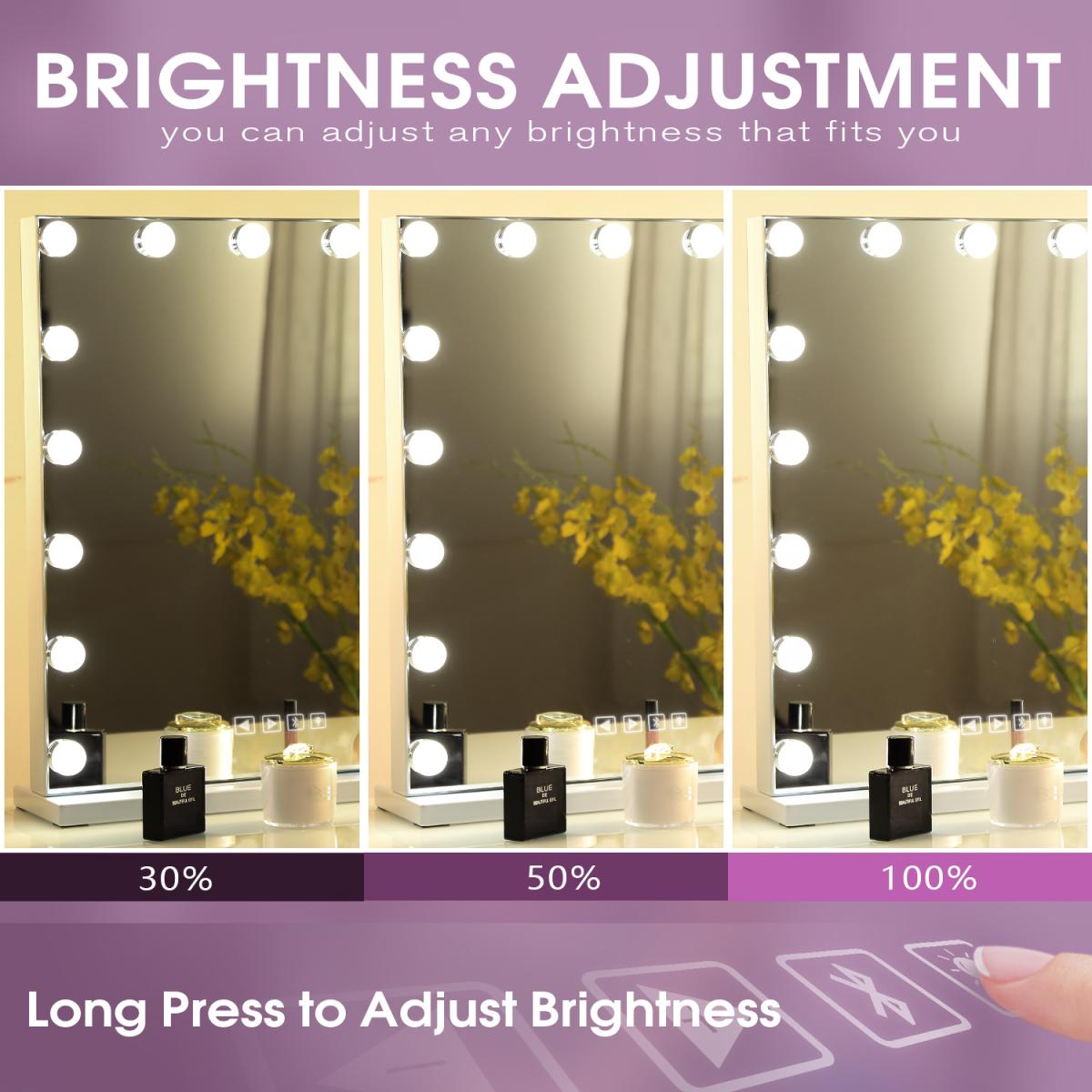 Bluetooth Hollywood Vanity Mirror with Lights Standing - Metal White – image 2