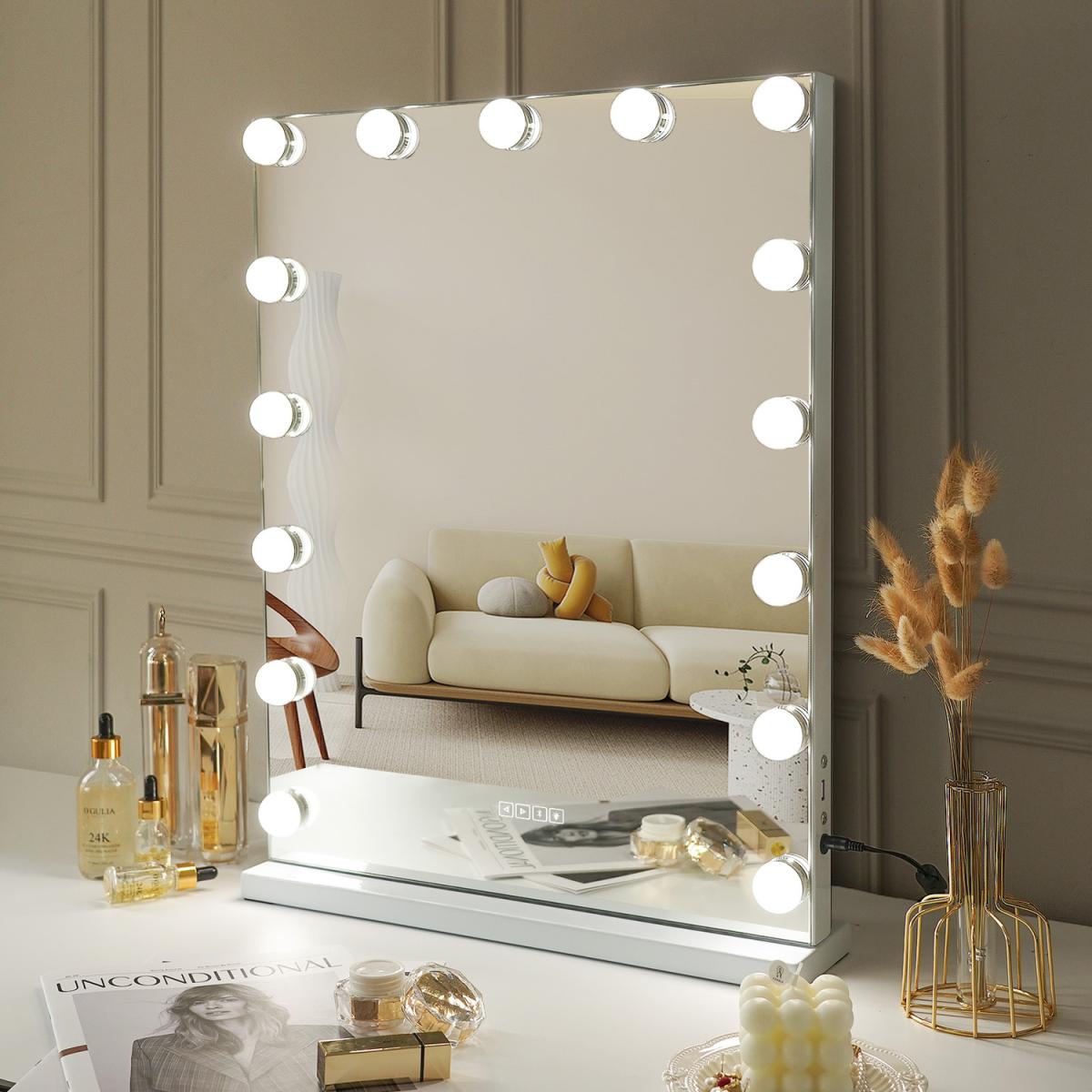 Bluetooth Hollywood Vanity Mirror with Lights Standing - Metal White – image 4