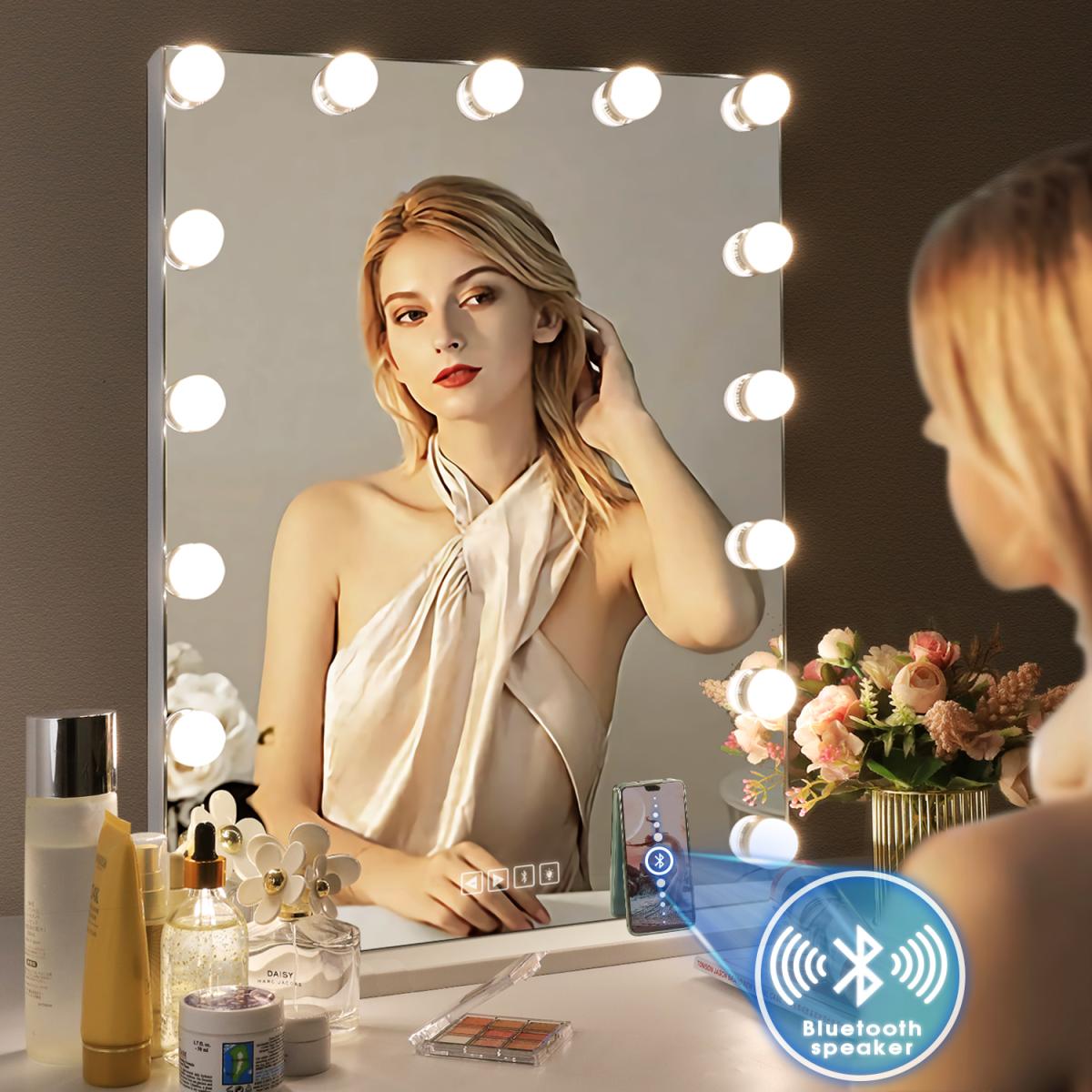 Bluetooth Hollywood Vanity Mirror with Lights Standing - Metal White – image 5
