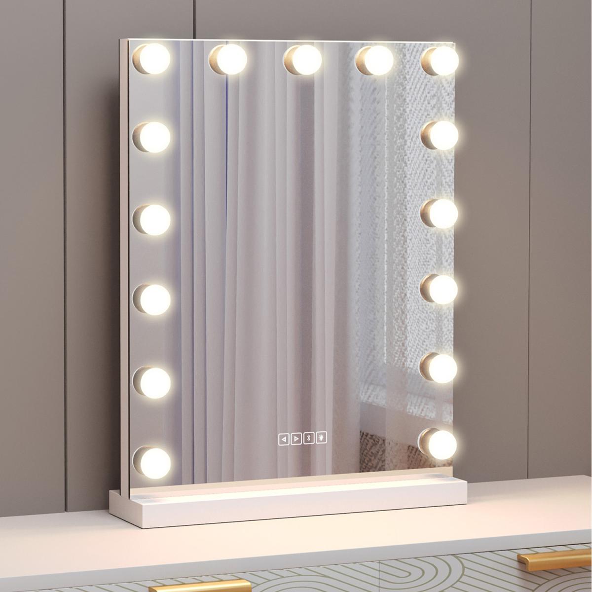 Bluetooth Hollywood Vanity Mirror with Lights Standing - Metal White – image 6