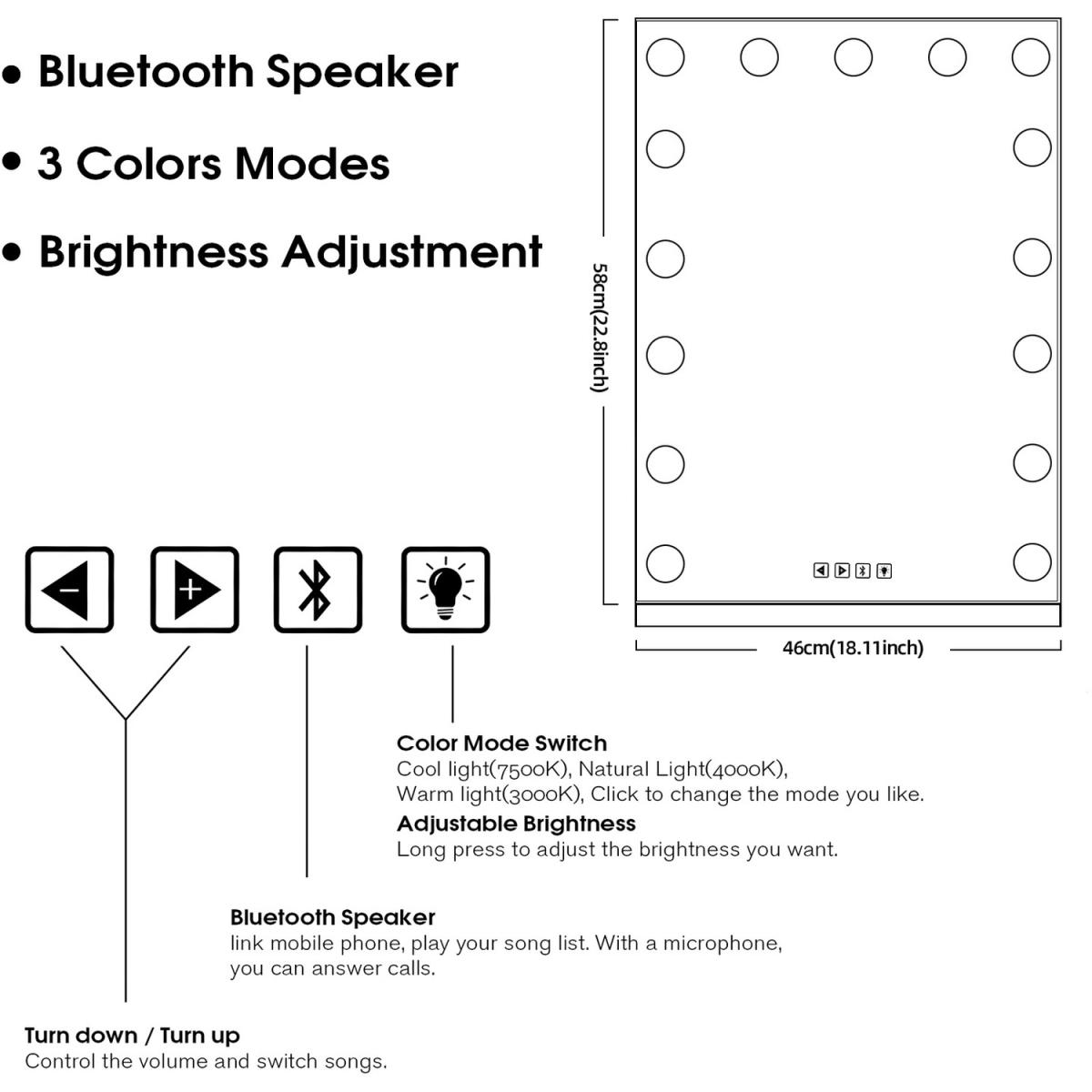 Bluetooth Hollywood Vanity Mirror with Lights Standing - Metal White – image 10