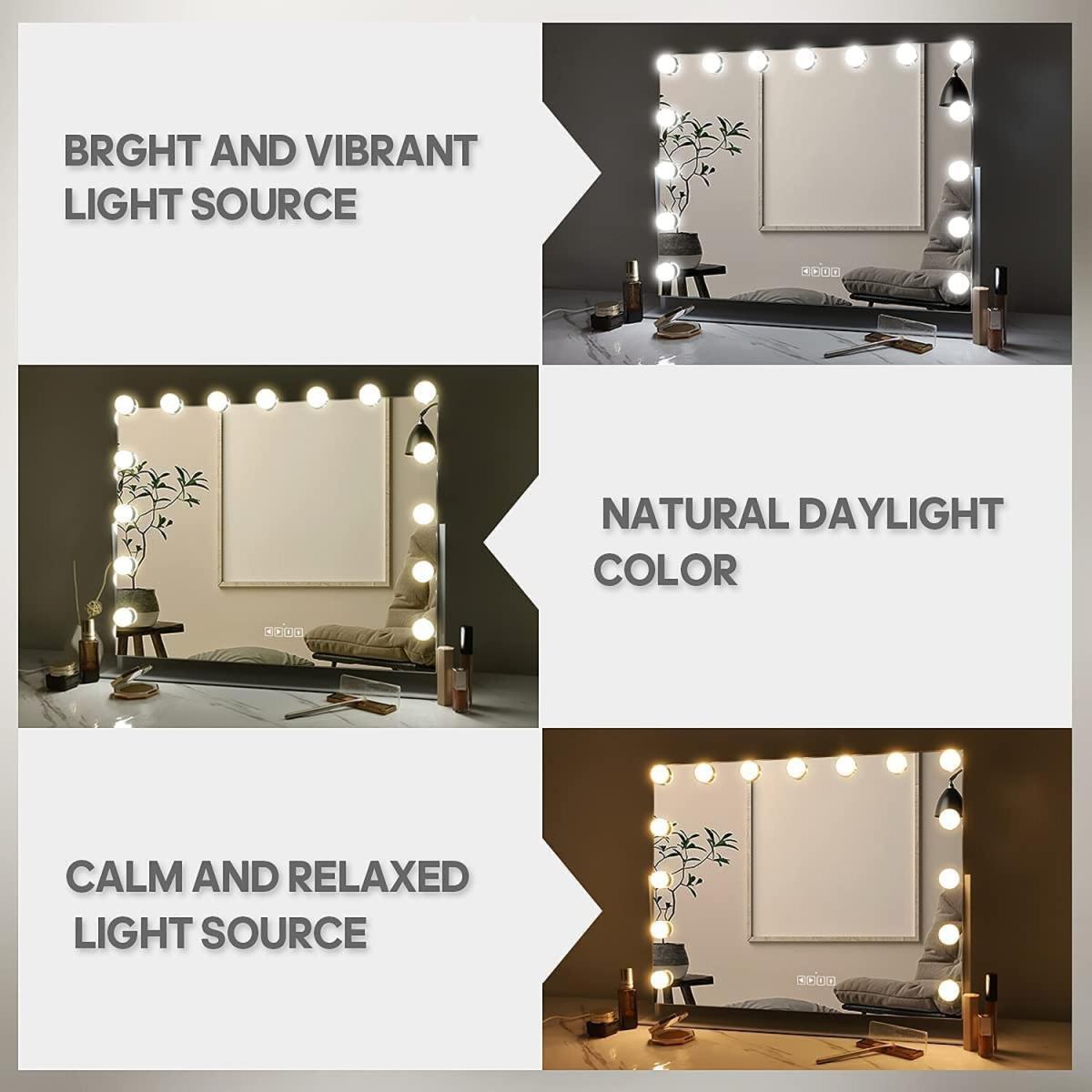 FENCHILIN Hollywood LED Vanity Mirror with Bluetooth Rotating Light Up Mirror - Metal White – image 6