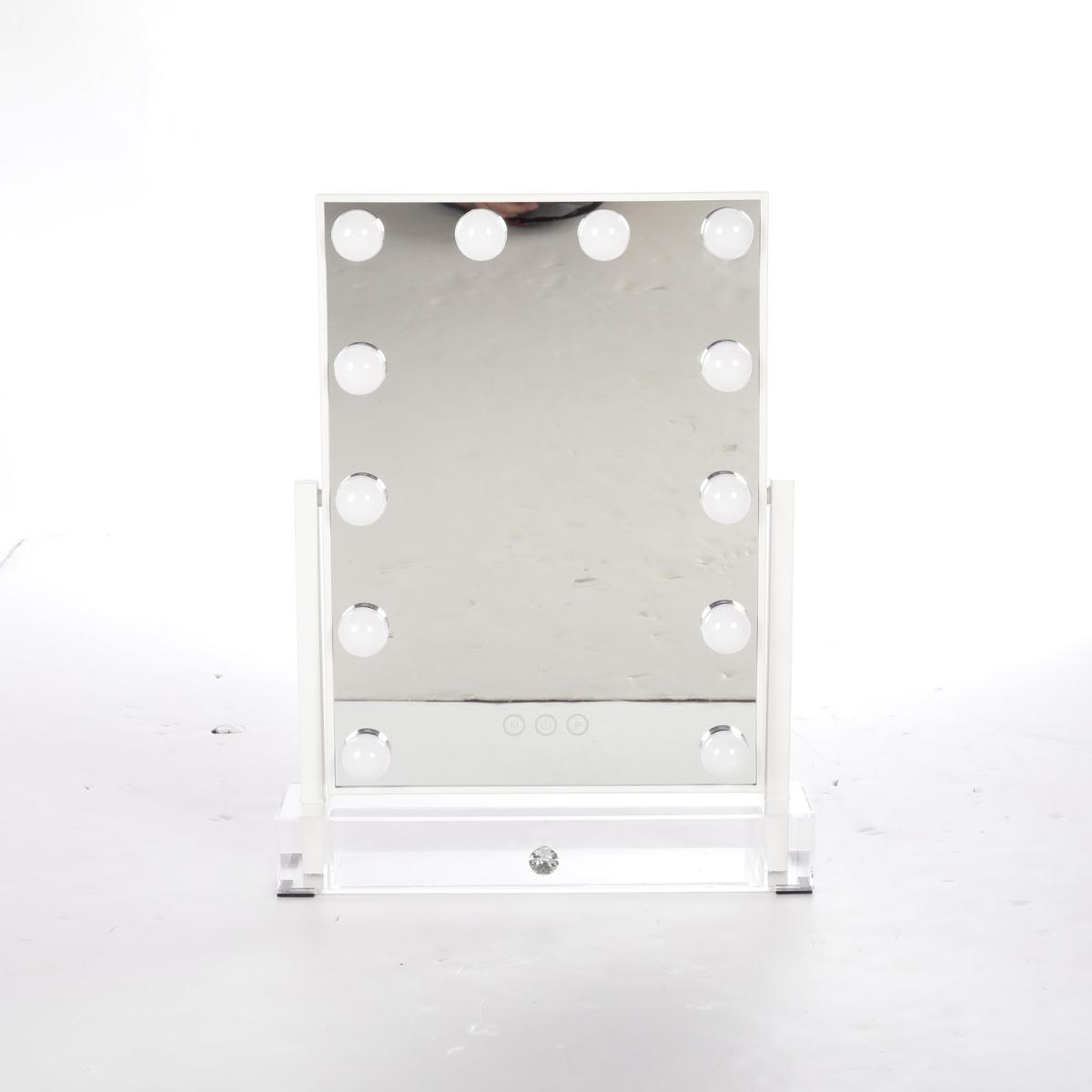 Rotatable Square LED Light Strip Cosmetic Mirror With 12 LED Bulbs Dimmable - White – image 2