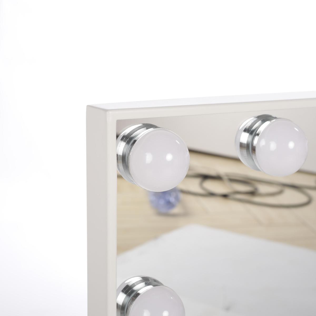 Rotatable Square LED Light Strip Cosmetic Mirror With 12 LED Bulbs Dimmable - White – image 3