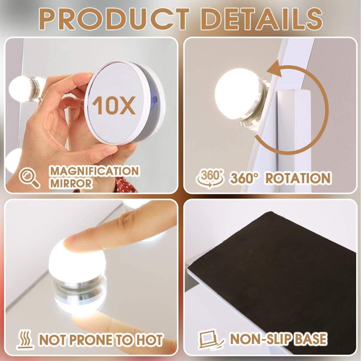 Hollywood Vanity Mirror with Lights 15LED Rotation for Make Up - Metal White – image 8