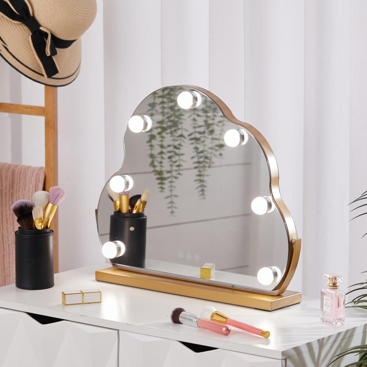 Cloud Frame Dressing Mirror With 7 LED Bulbs Dimmable Desktop Decor - Golden – image 2