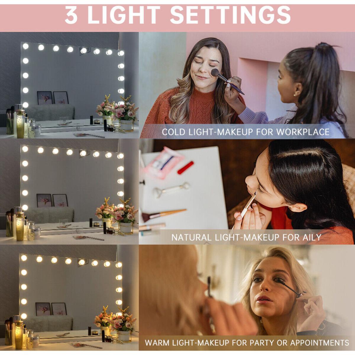 Hollywood Vanity Mirror with Lights for Tabletop or Wall - Metal White – image 4