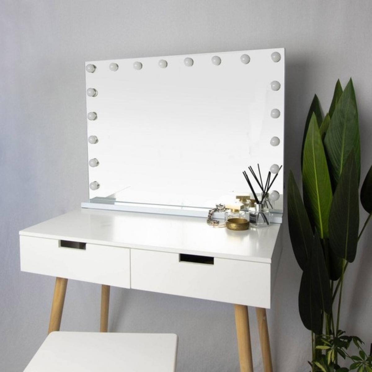 Claudette XL Hollywood Vanity Mirror with LED Lights and USB Charger - White