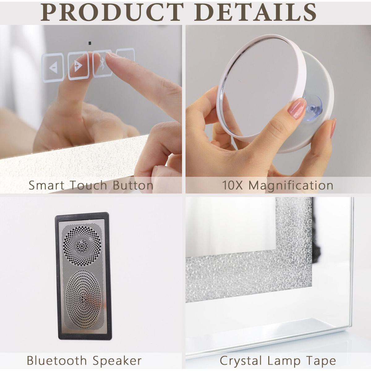 FENCHILIN Bluetooth Hollywood Vanity Mirror with Lights Crystal Light Up 60CM - Metal White – image 2