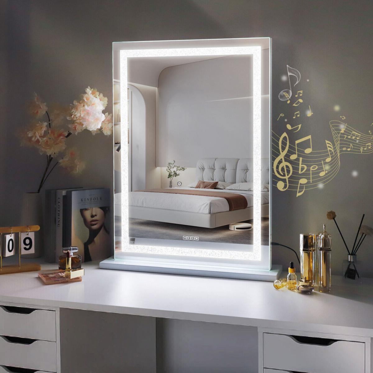 FENCHILIN Bluetooth Hollywood Vanity Mirror with Lights Crystal Light Up 60CM - Metal White – image 4