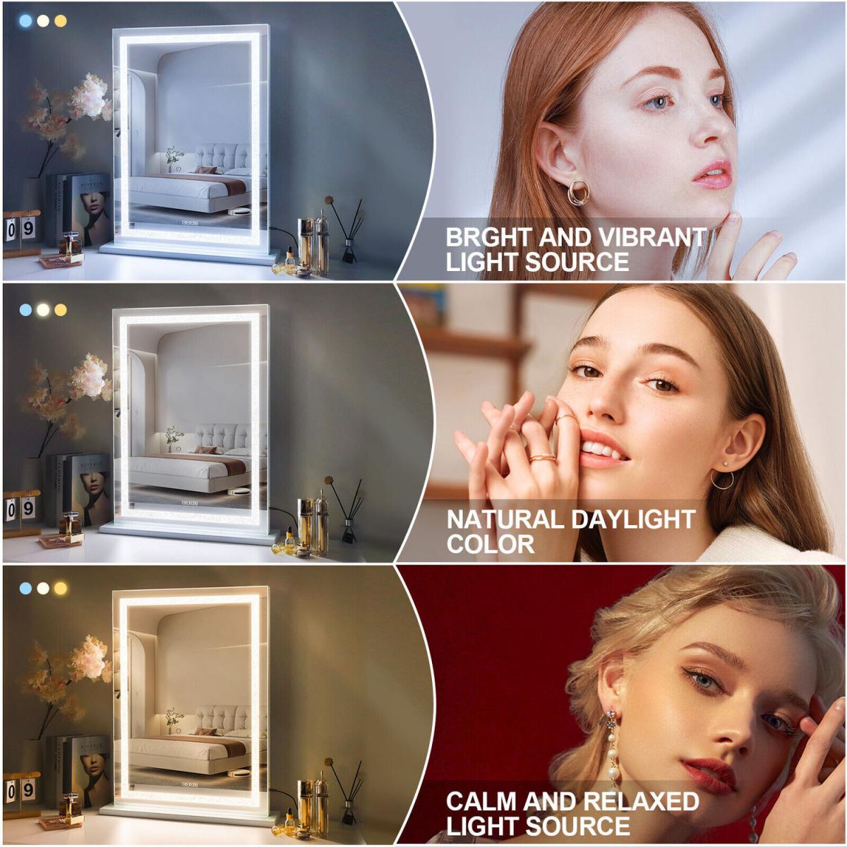 FENCHILIN Bluetooth Hollywood Vanity Mirror with Lights Crystal Light Up 60CM - Metal White – image 5