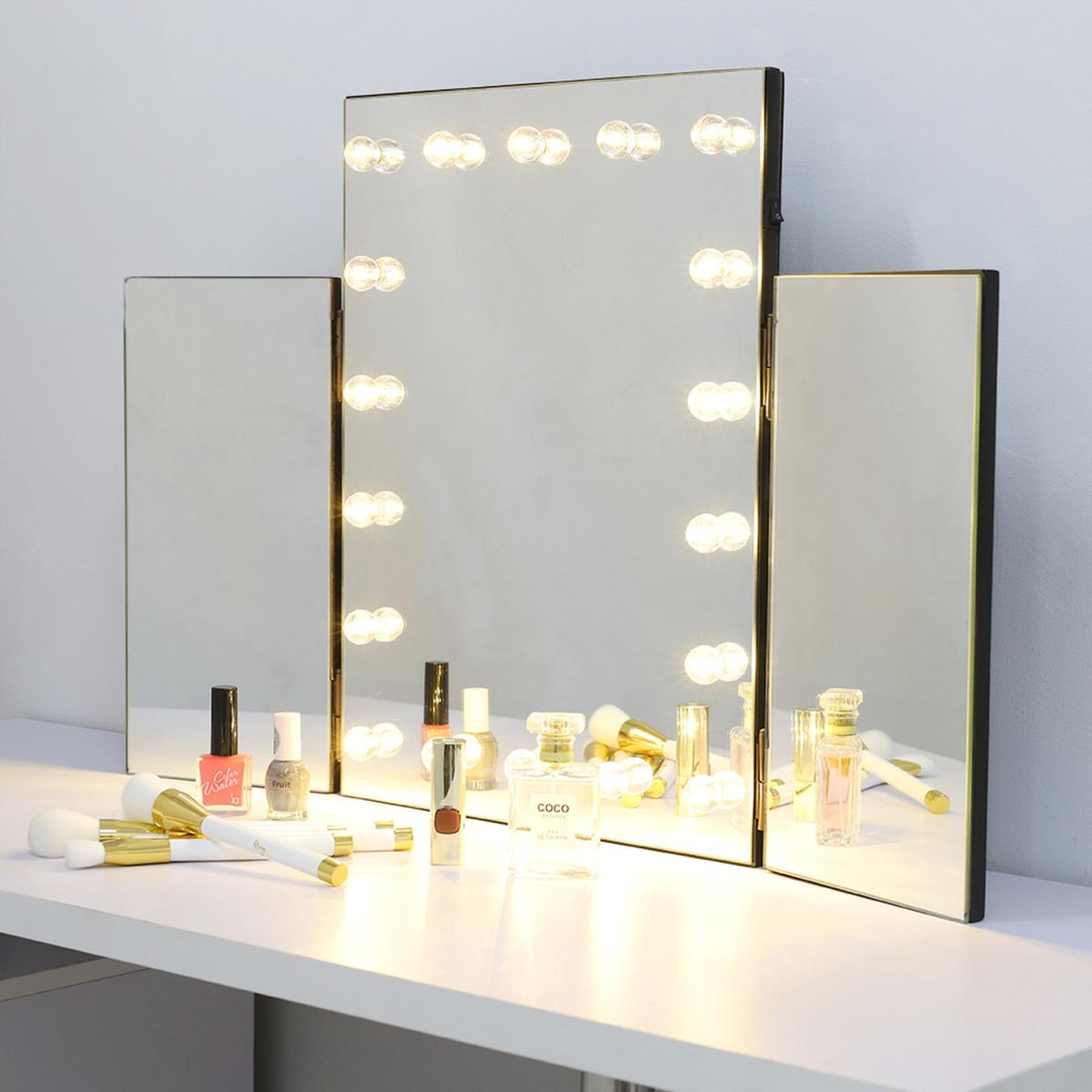 Hollywood Style Foldable LED Lamp Makeup Cosmetic Mirror - Silver – image 2