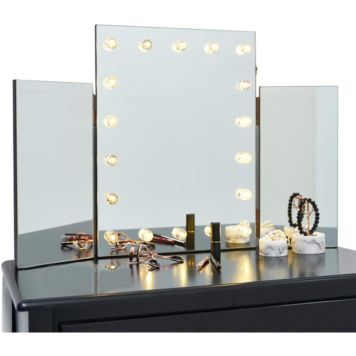 Hollywood Style Foldable LED Lamp Makeup Cosmetic Mirror - Silver – image 3