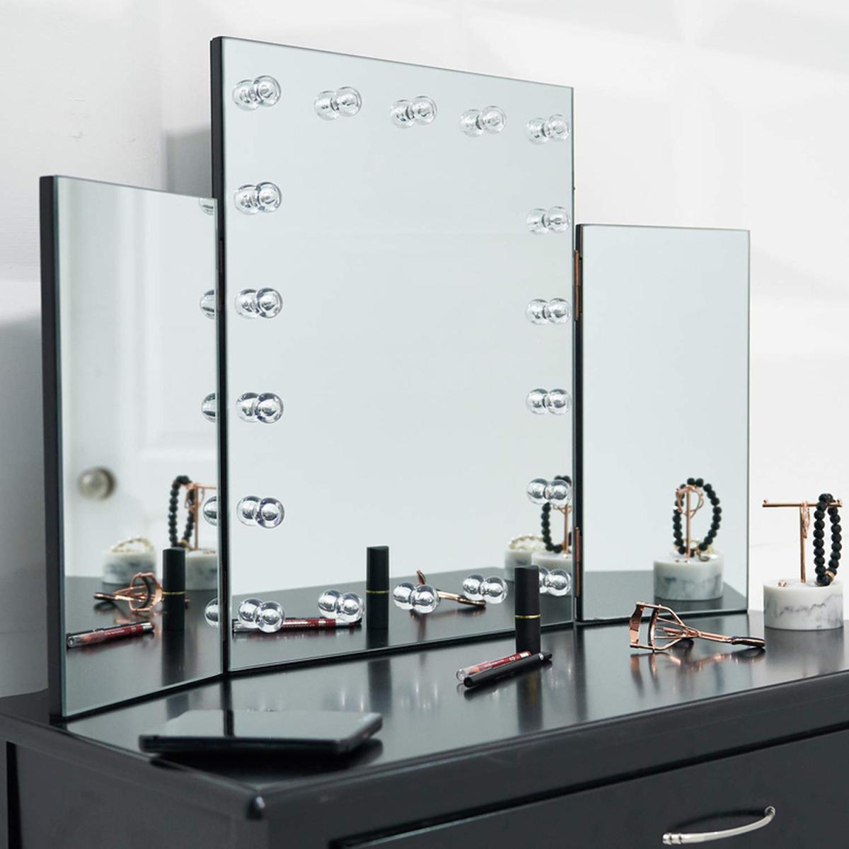 Hollywood Style Foldable LED Lamp Makeup Cosmetic Mirror - Silver – image 4