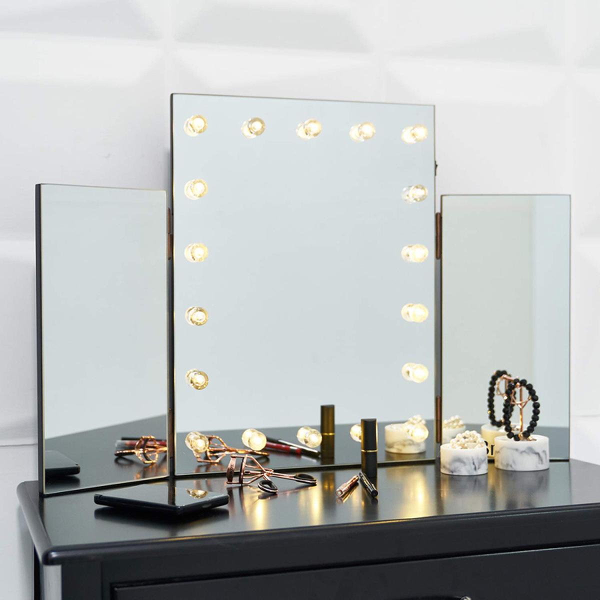 Hollywood Style Foldable LED Lamp Makeup Cosmetic Mirror - Silver – image 8