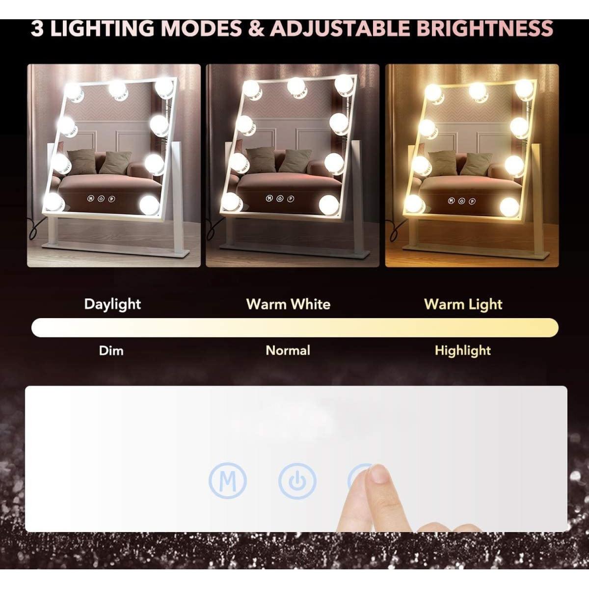 Hollywood Make Up Mirror with Lights Tabletop 9 LED Vanity Mirror 360 Rotation - Metal White – image 2