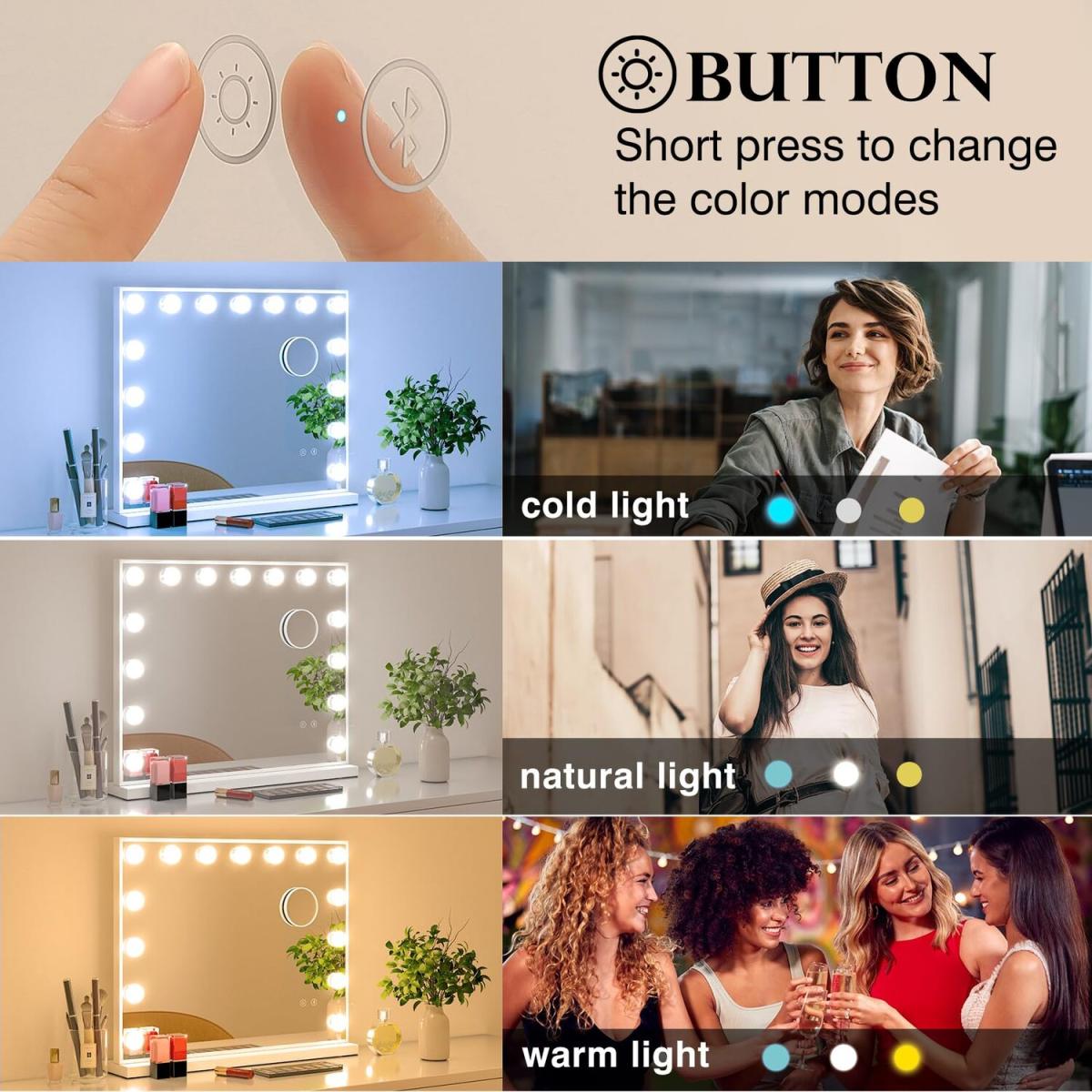 Bluetooth Hollywood Vanity Mirror with 15 LED Lights - White – image 5