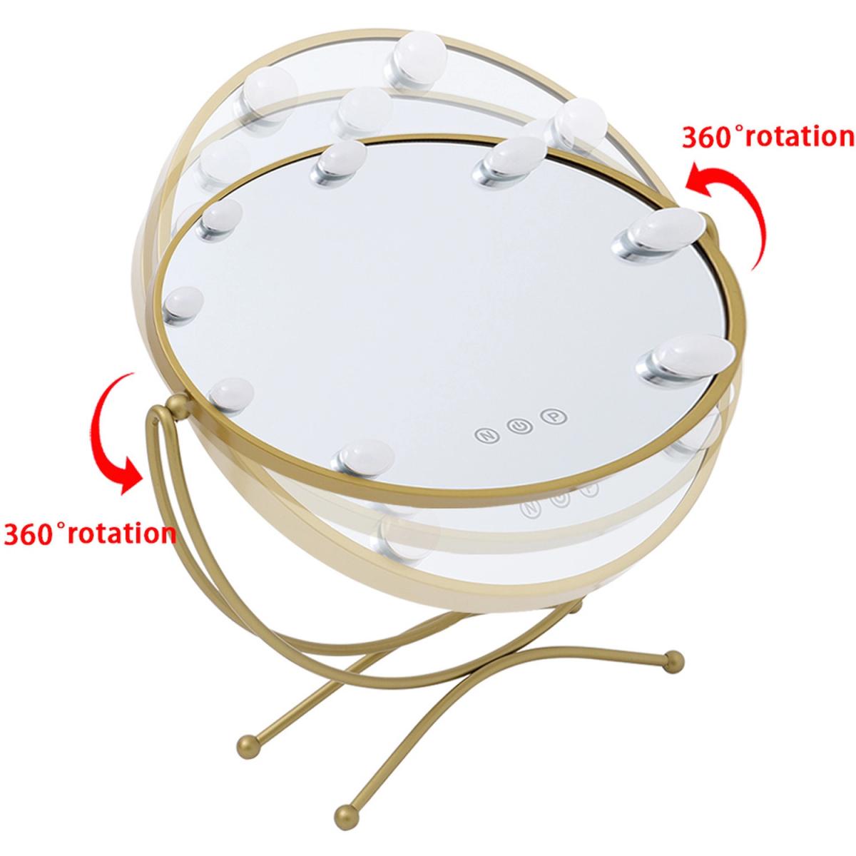 LED Round Desktop Vanity Mirror with Bulbs - Gold – image 2