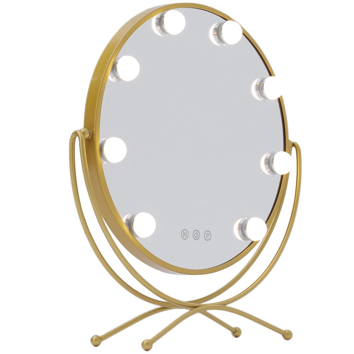 LED Round Desktop Vanity Mirror with Bulbs - Gold – image 3