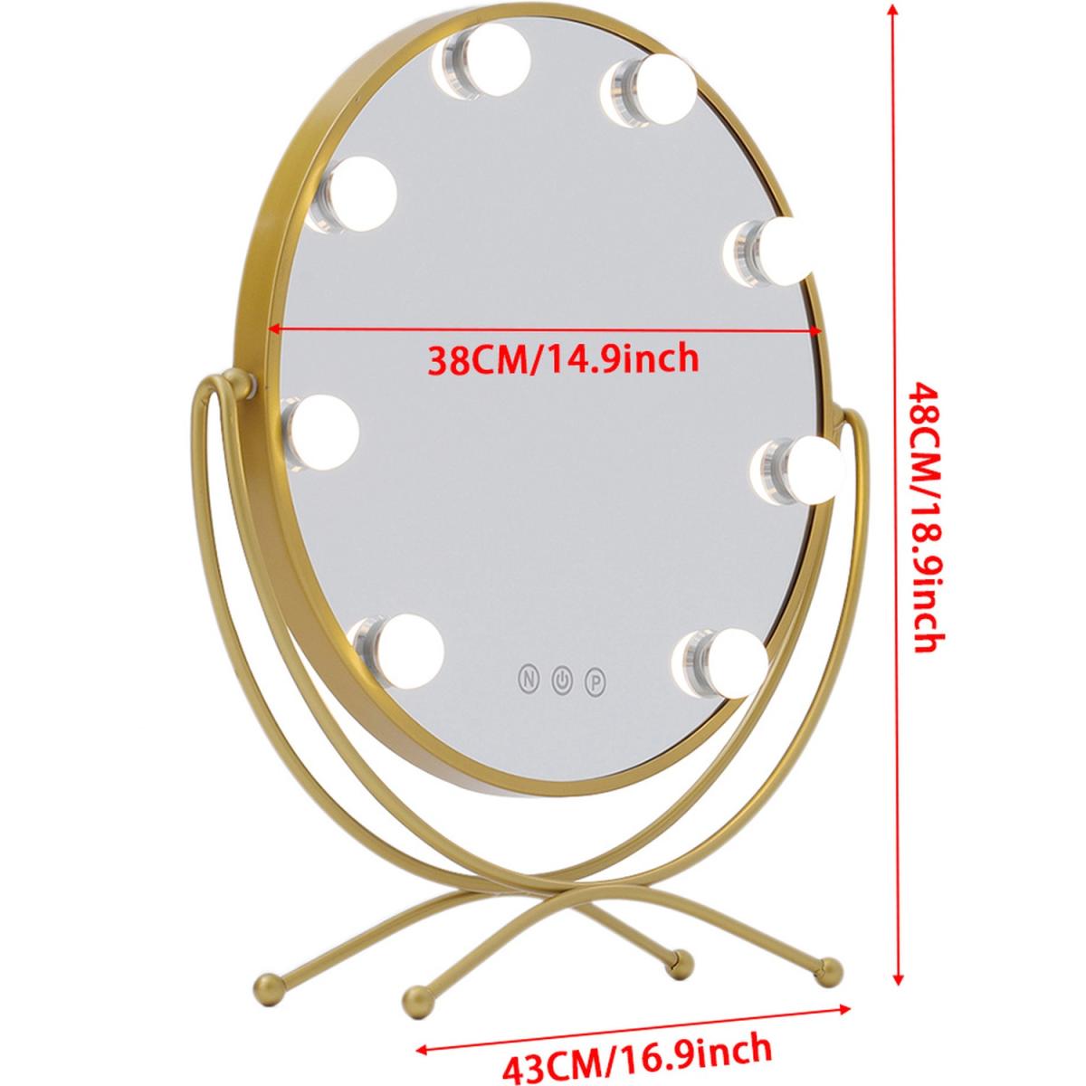 LED Round Desktop Vanity Mirror with Bulbs - Gold – image 4