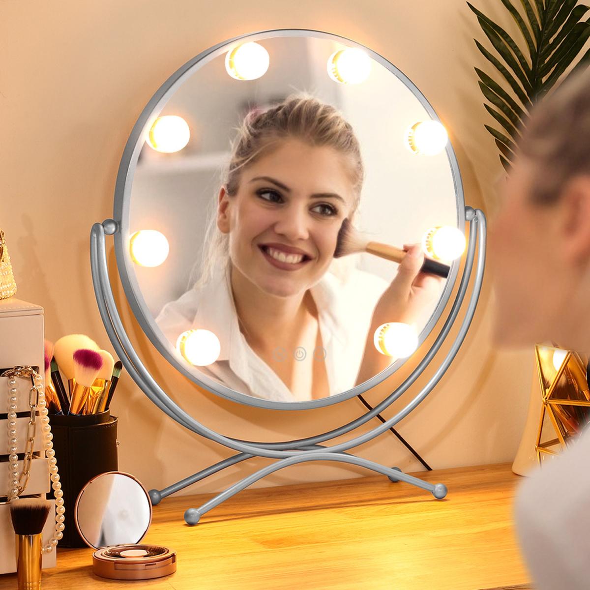 LED Round Desktop Vanity Mirror with Bulbs - Gold – image 5