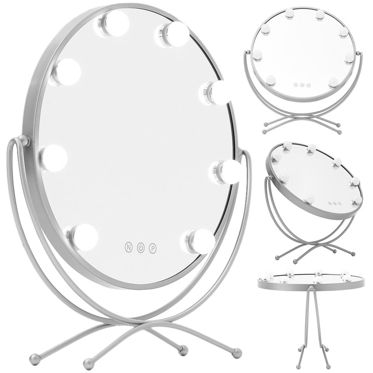 LED Round Desktop Vanity Mirror with Bulbs - Gold – image 7