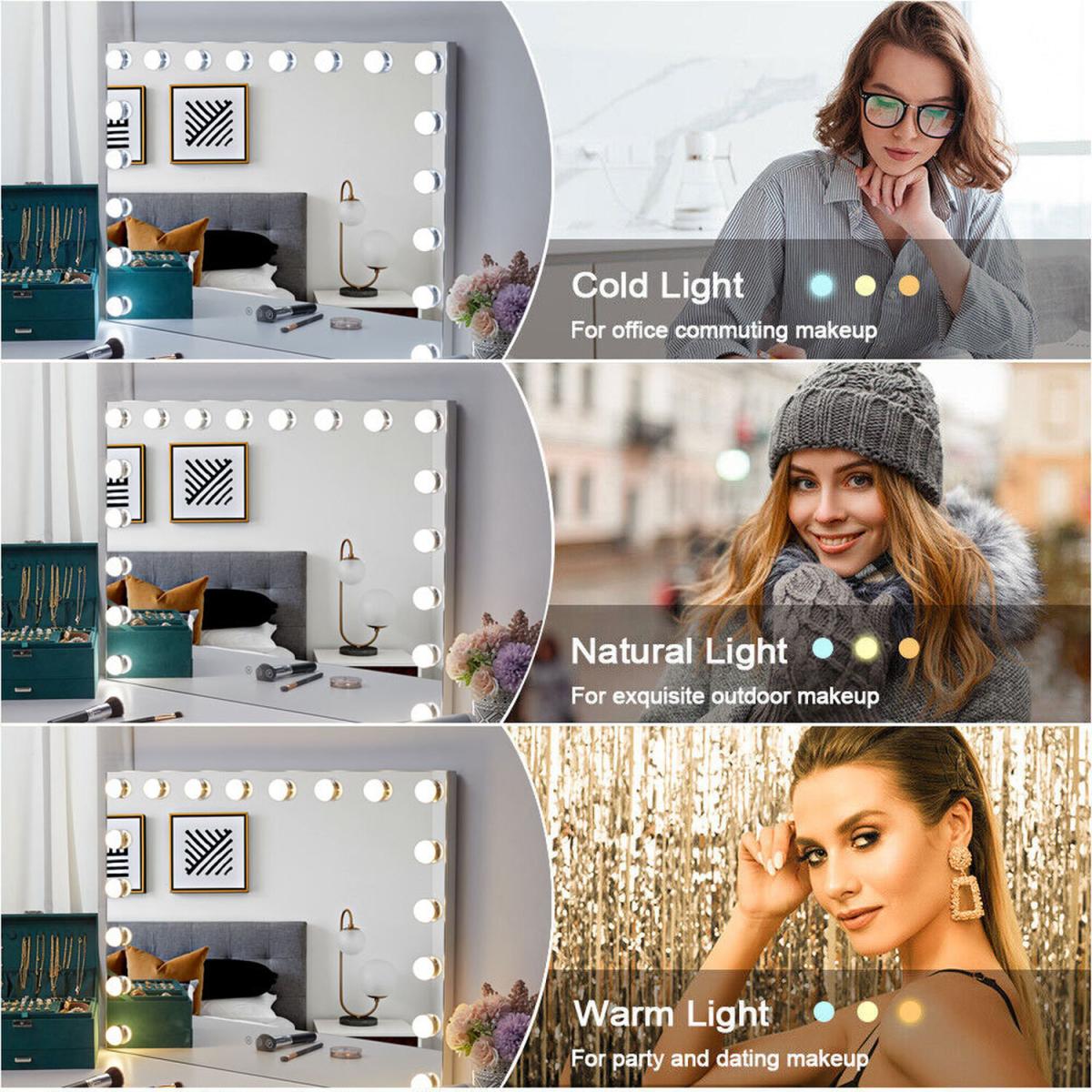 Hollywood Vanity Mirror with 18 Dimmable LED 3 Light Modes for Make Up Routine - Silver – image 7