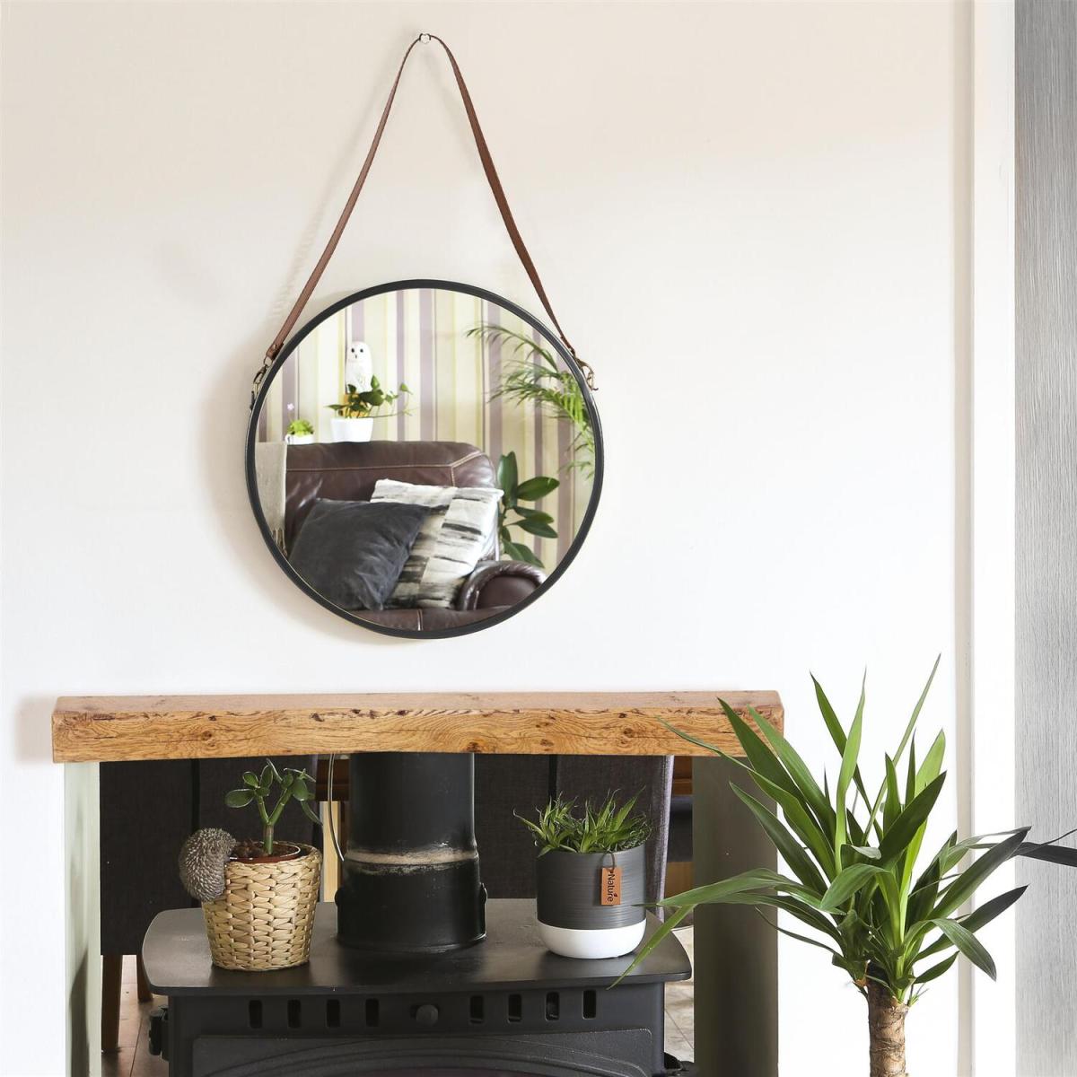 Harbour Housewares 40cm Round Metal Frame Hanging Mirror on Strap - Gold – image 9