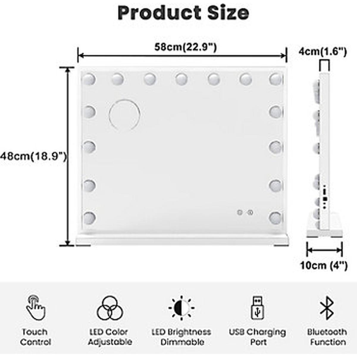 Makeup Mirror Bluetooth Speaker with 15 Dimmable Bulbs - White – image 3