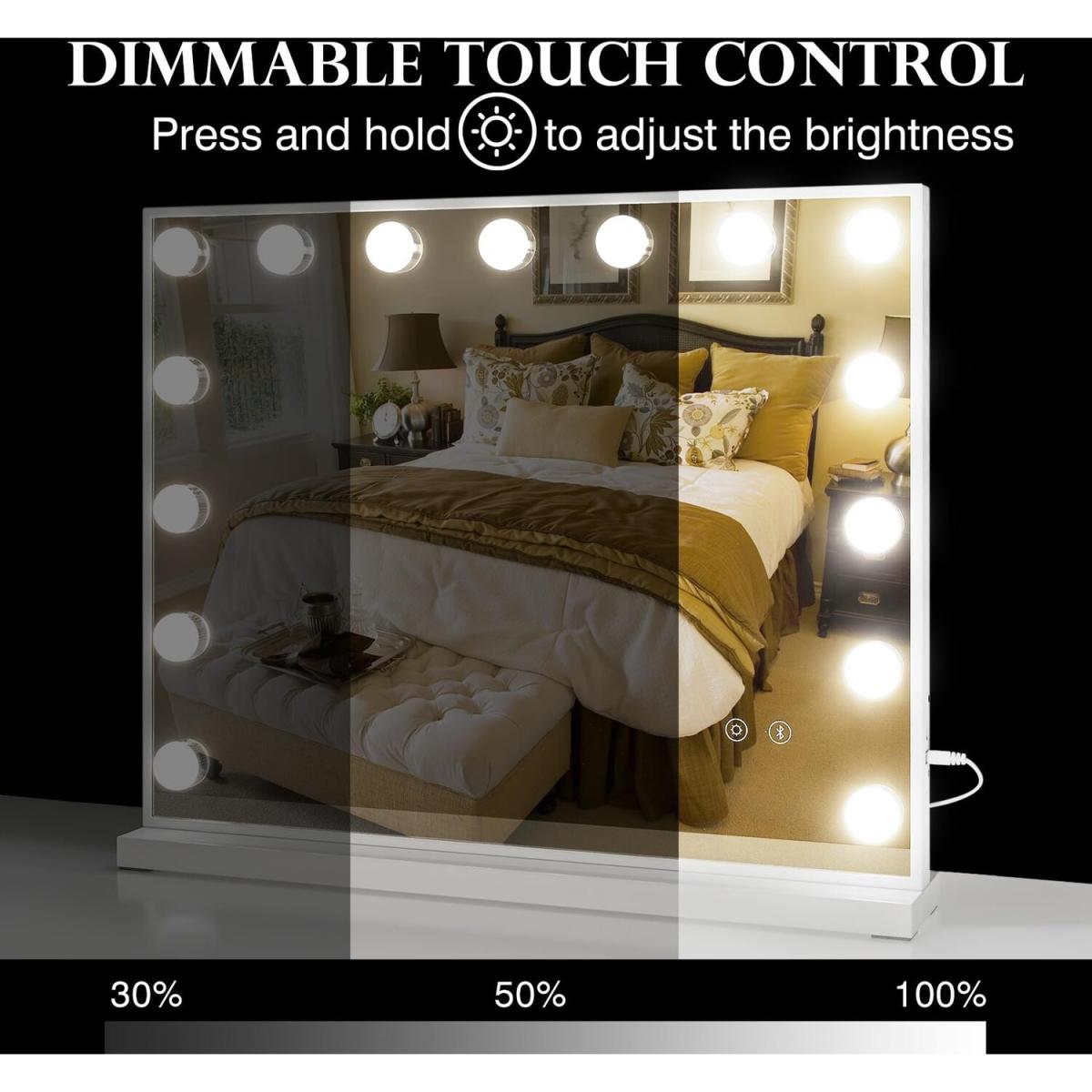 Makeup Mirror Bluetooth Speaker with 15 Dimmable Bulbs - White – image 4