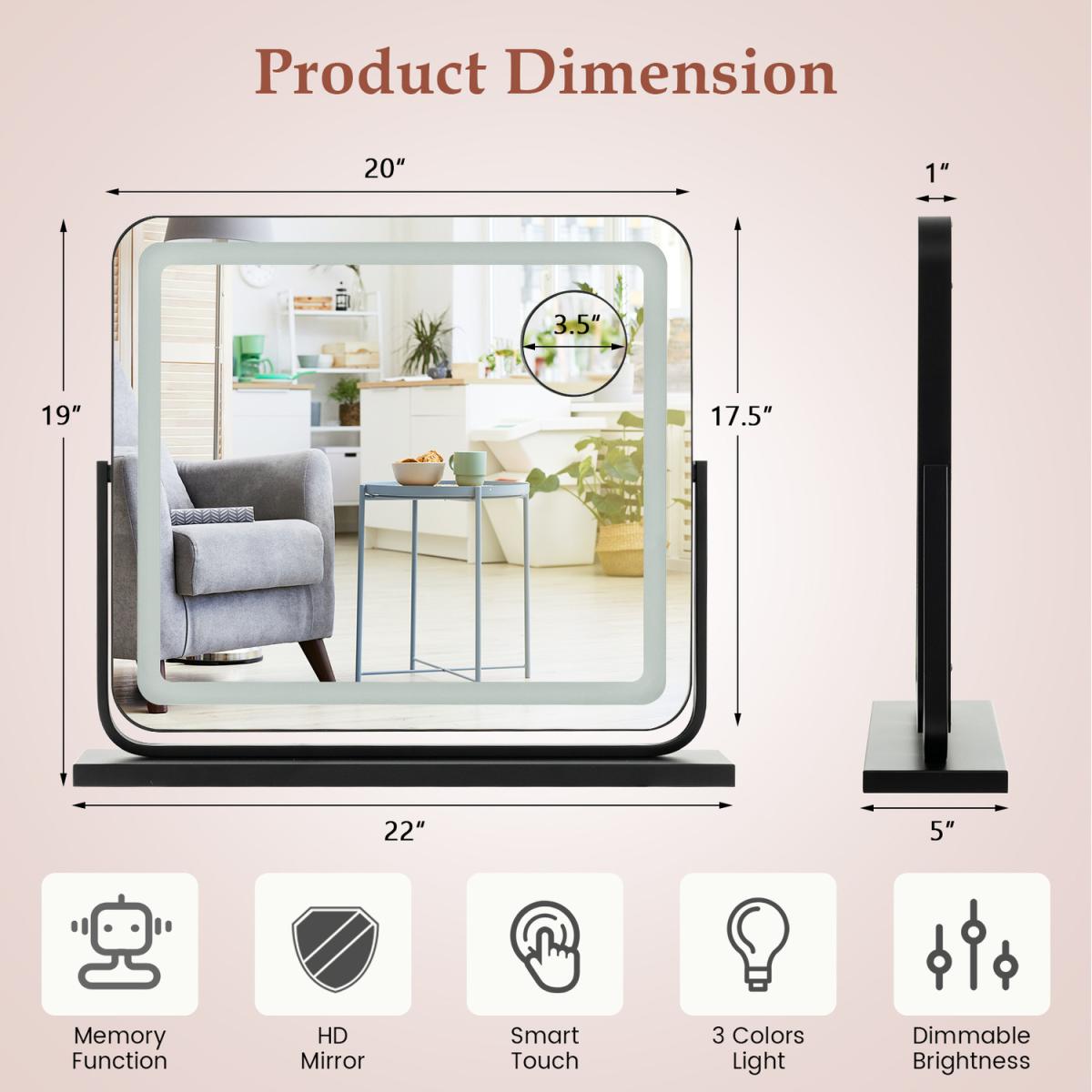 Costway Vanity Mirror Tabletop LED Lighted Mirror - Black – image 3