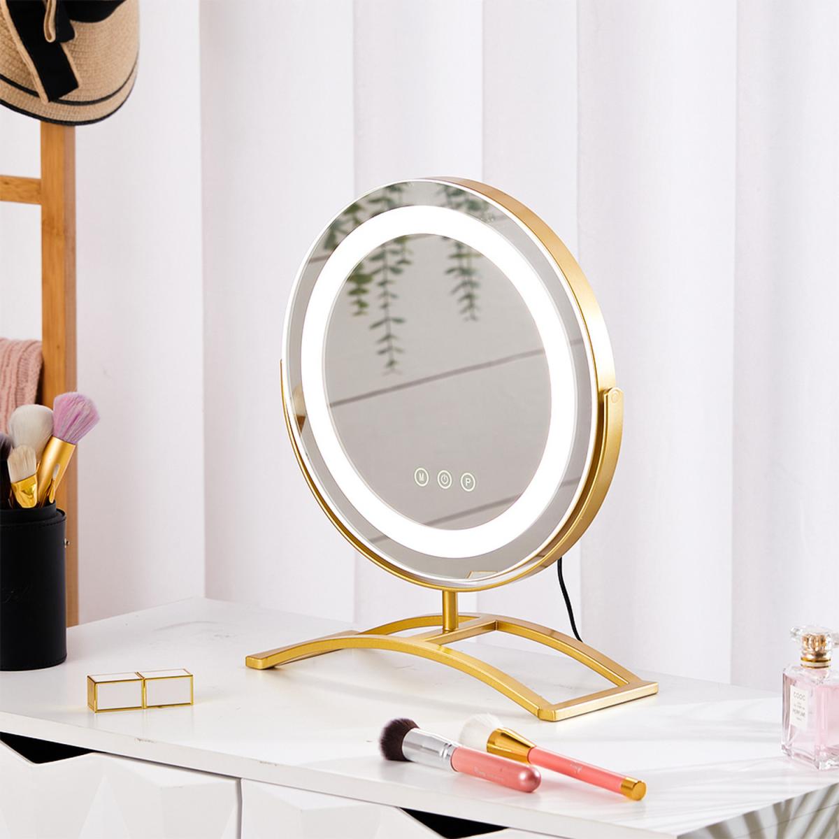 Crystal Edge LED Vanity Mirror Round Rotatable - Golden – image 2