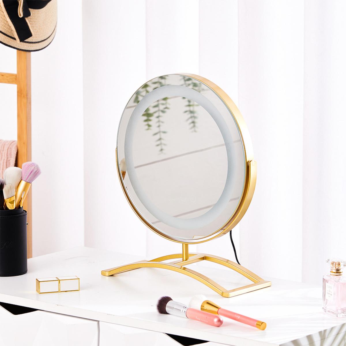 Crystal Edge LED Vanity Mirror Round Rotatable - Golden – image 3