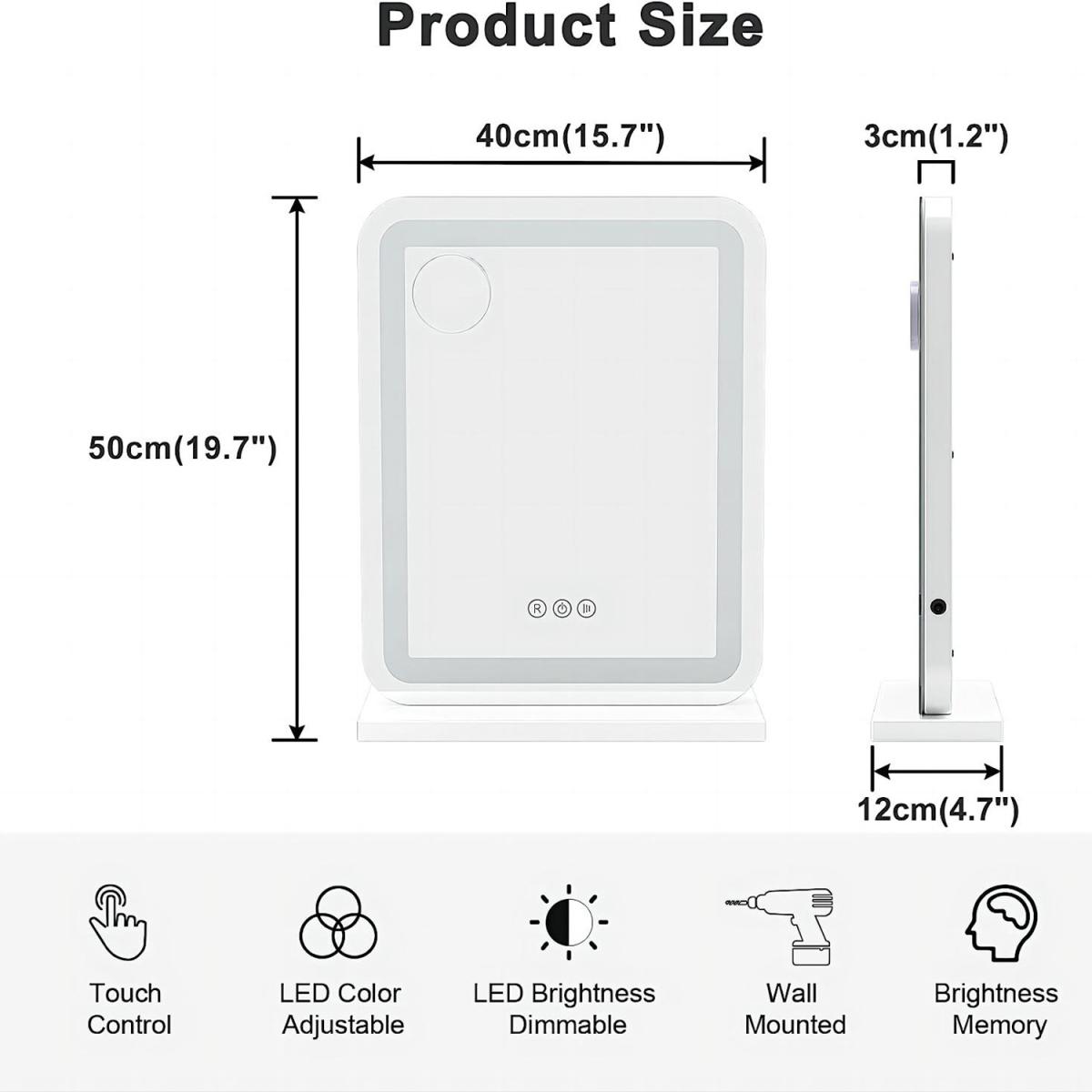 Hollywood Vanity Mirror with 3 Color Modes Dimmable Strip Light - White – image 4