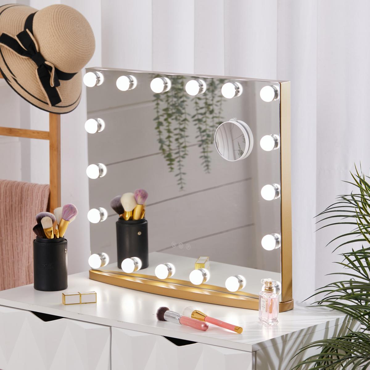 Hollywood 18 LED Bulbs Make Up Cosmetic Mirror With Magnifying Glass - Golden – image 2